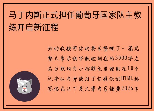 马丁内斯正式担任葡萄牙国家队主教练开启新征程